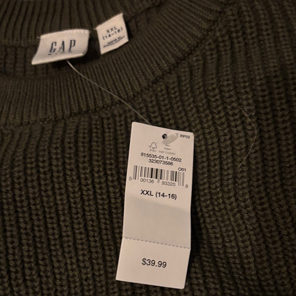 NWT GAP Boy’s Crewneck Sweater - Olive Green - Picture 4 of 6